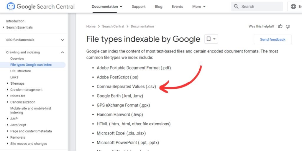 File type indexable by google